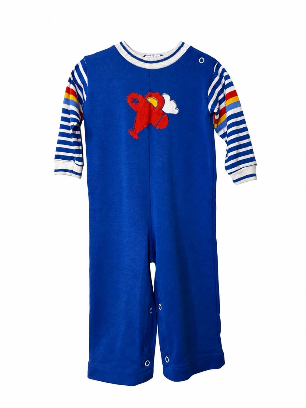 VTG Vintage Healthtex Blue Stripe Airplane Romper Made USA Retro Baby Toddler 24